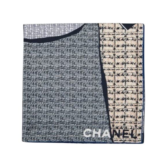 Chanel Blue Multicolor Silk Interlocking CC Printed Square Scard